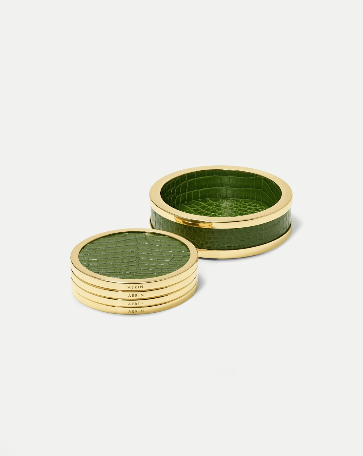 Croc-Embossed Leather Coaster Set - Image 3