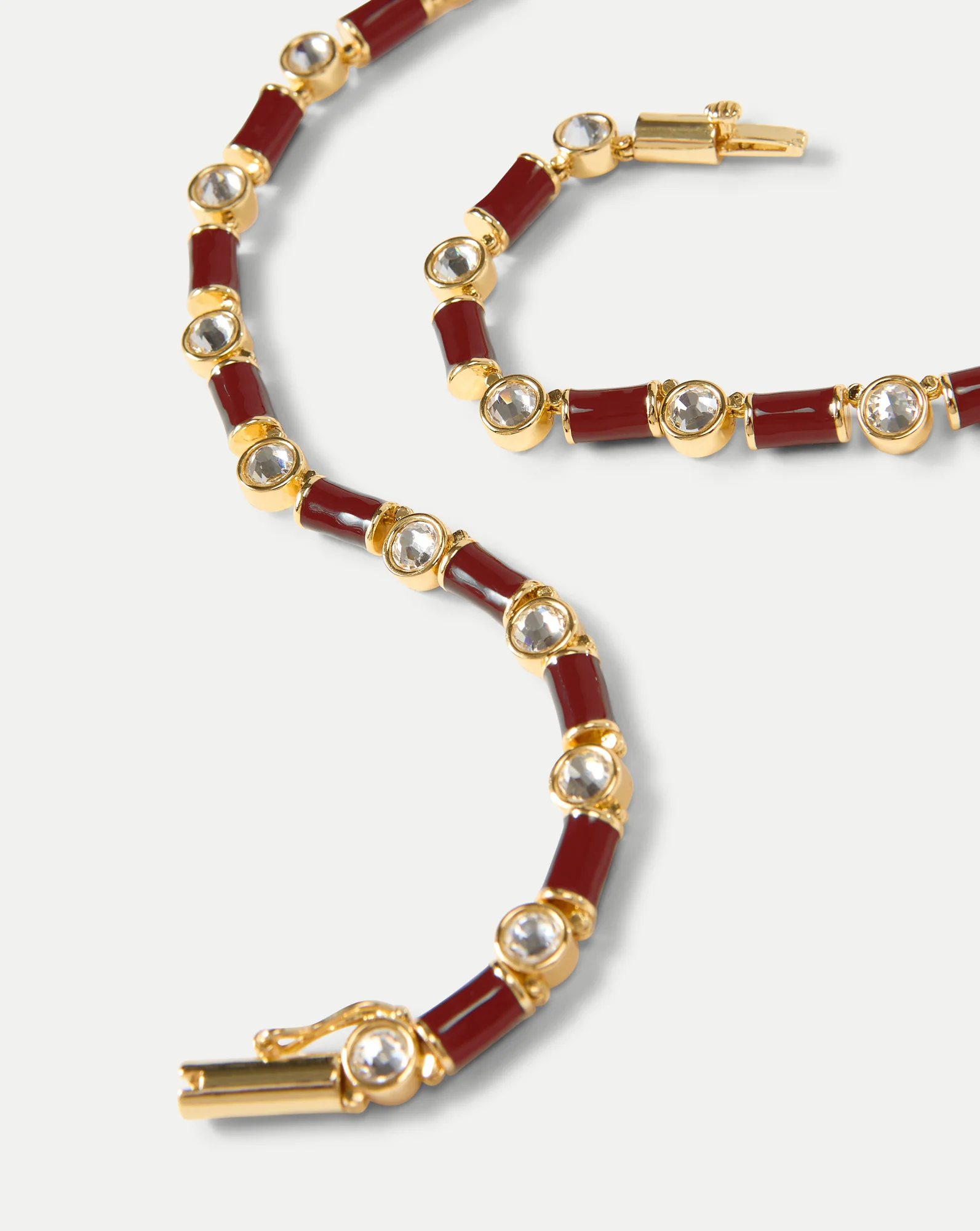 Burgundy Enamel and Crystal Barrel Necklace - Image 4