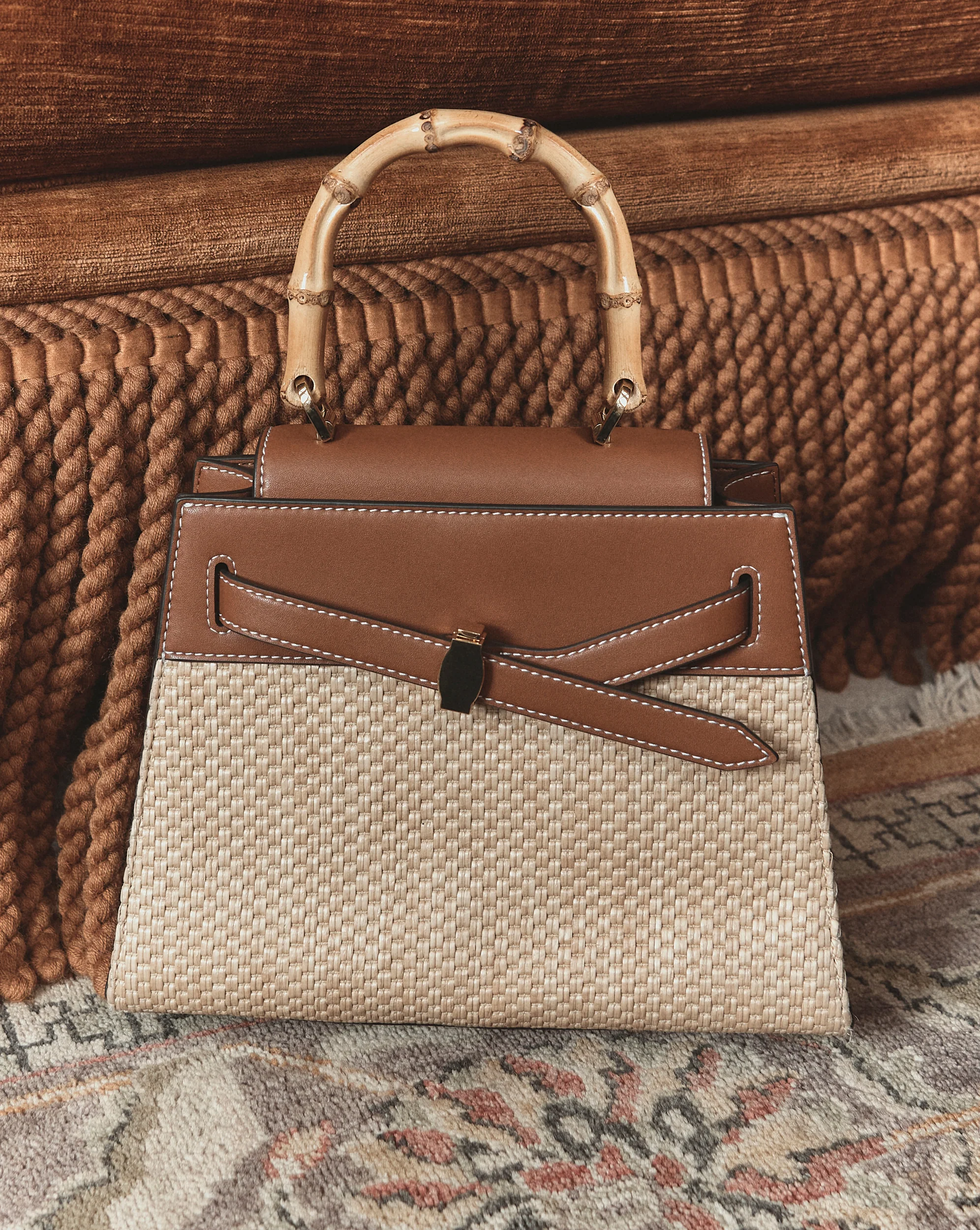 Veronica Beard Raffia Dash Top-Handle Bag - Image 7