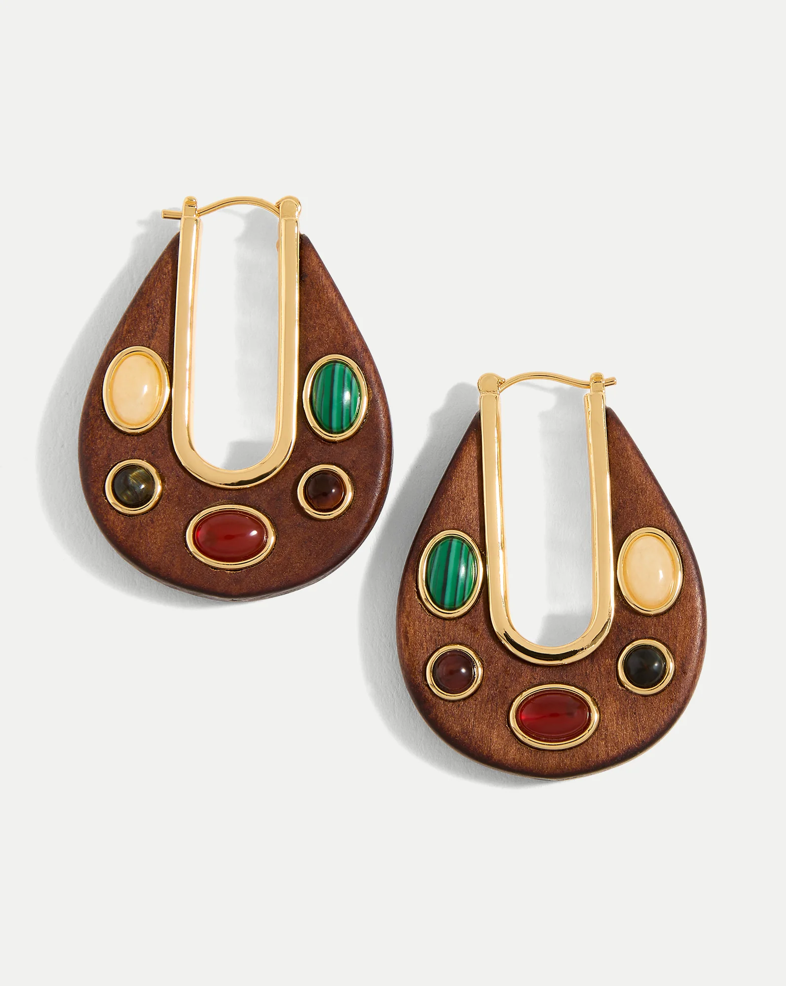 Wood Embellished Drop Hoop