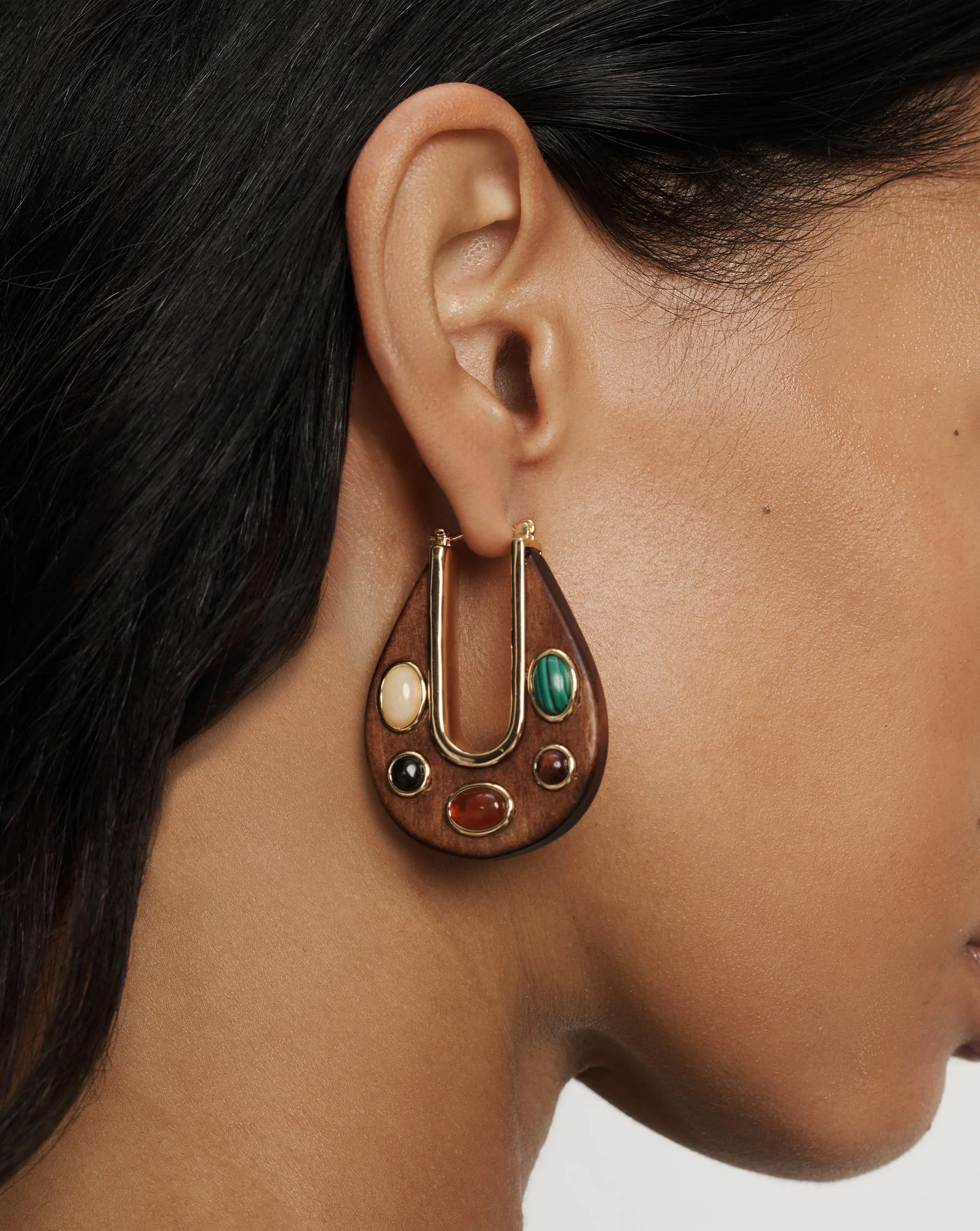 Wood Embellished Drop Hoop - Image 2